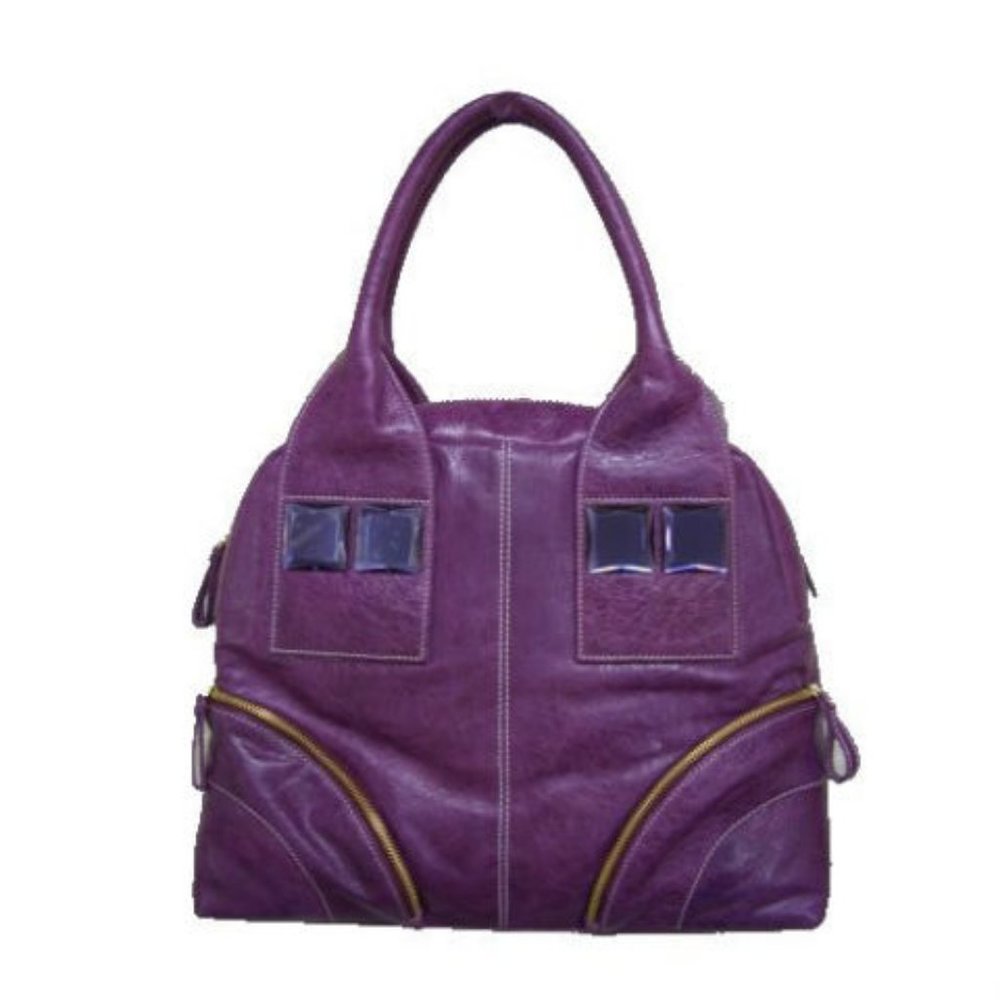 Genuine Leather Purple Handbag Satchel - NEW